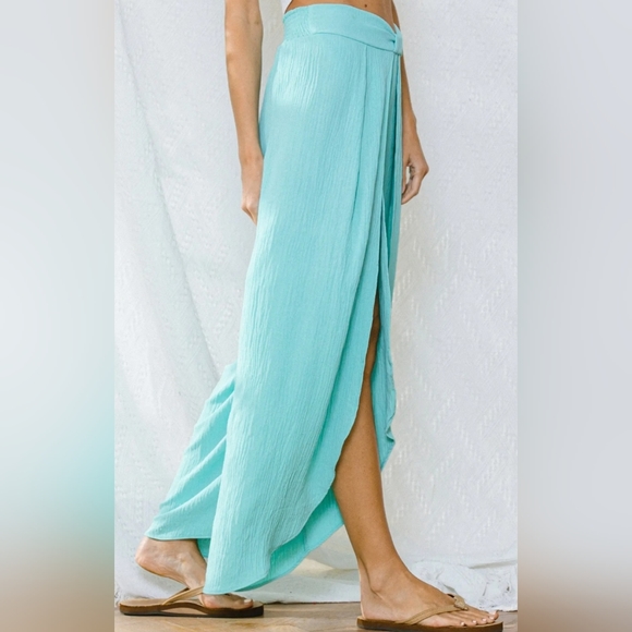 #379 🛑S,M Boho Long Pleated Petal Pants Great Bathing suit Cover Up - Picture 5 of 6